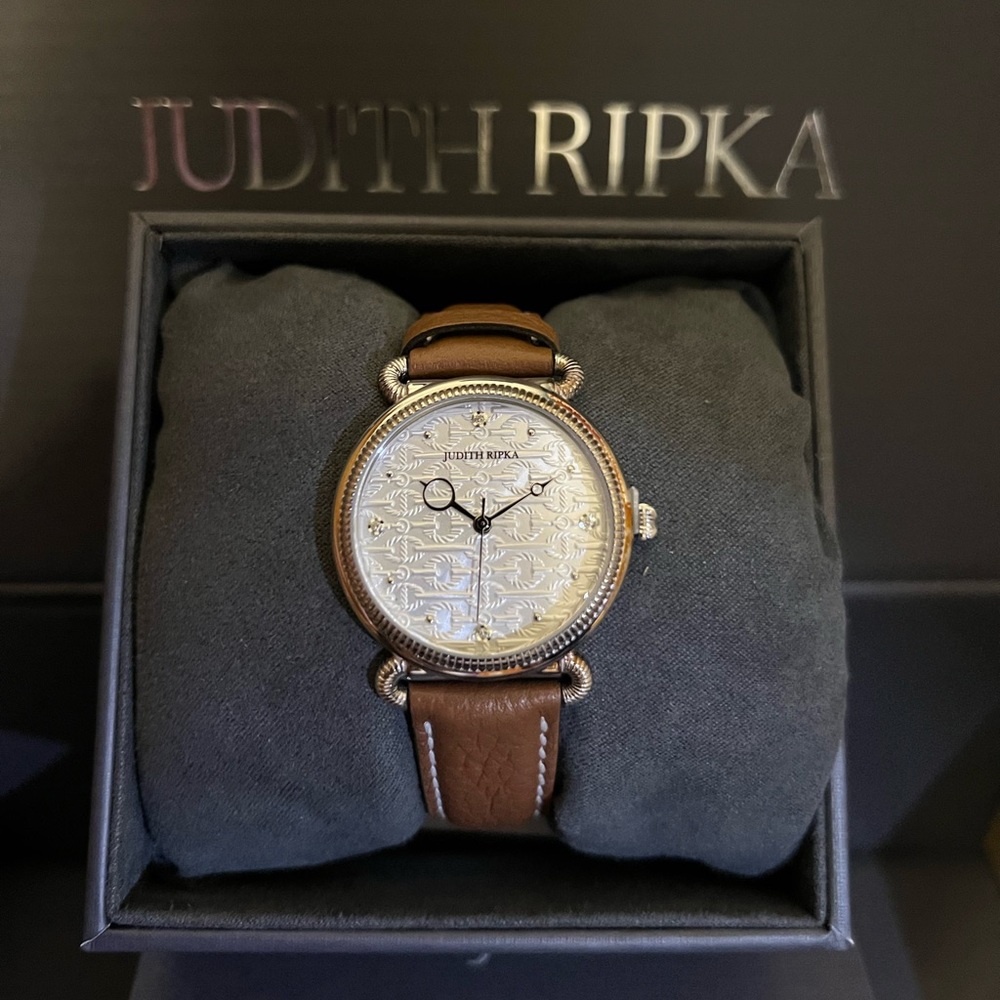 Judith Ripka Mother of Pearl and Diamond Vienna Leather Watch